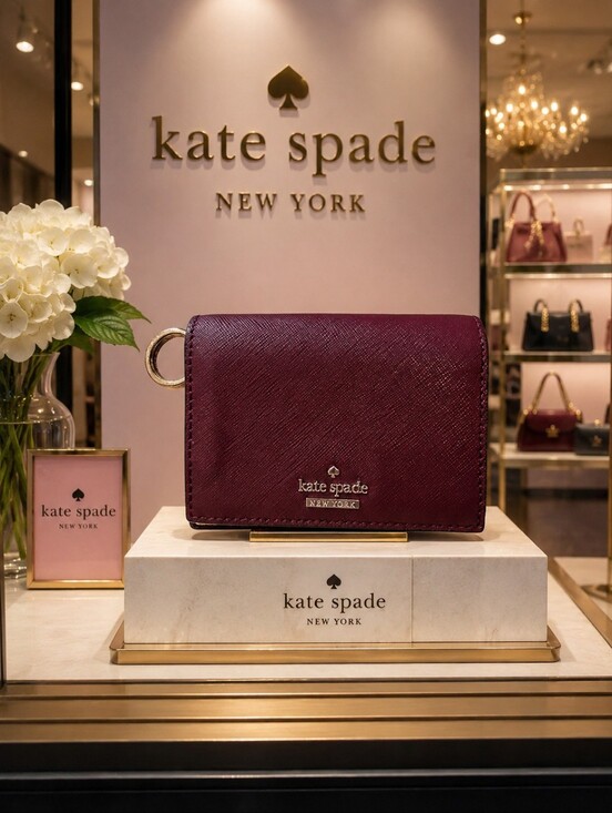 kate spade Handbags - Kate Spade Plum Saffiano Leather Compact Wallet with Gold Logo & Key Ring